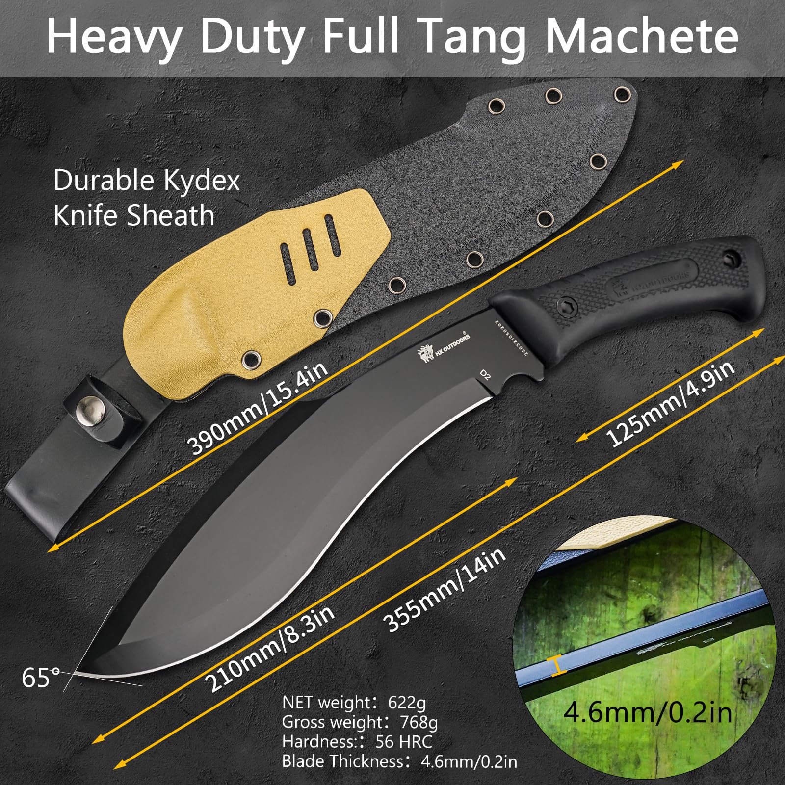 HX OUTDOORS closeup of D2 steel blade and coating for long-lasting edge