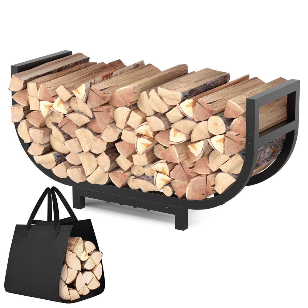 HXJLJY front view of 34-inch rack showing organized wood storage benefit