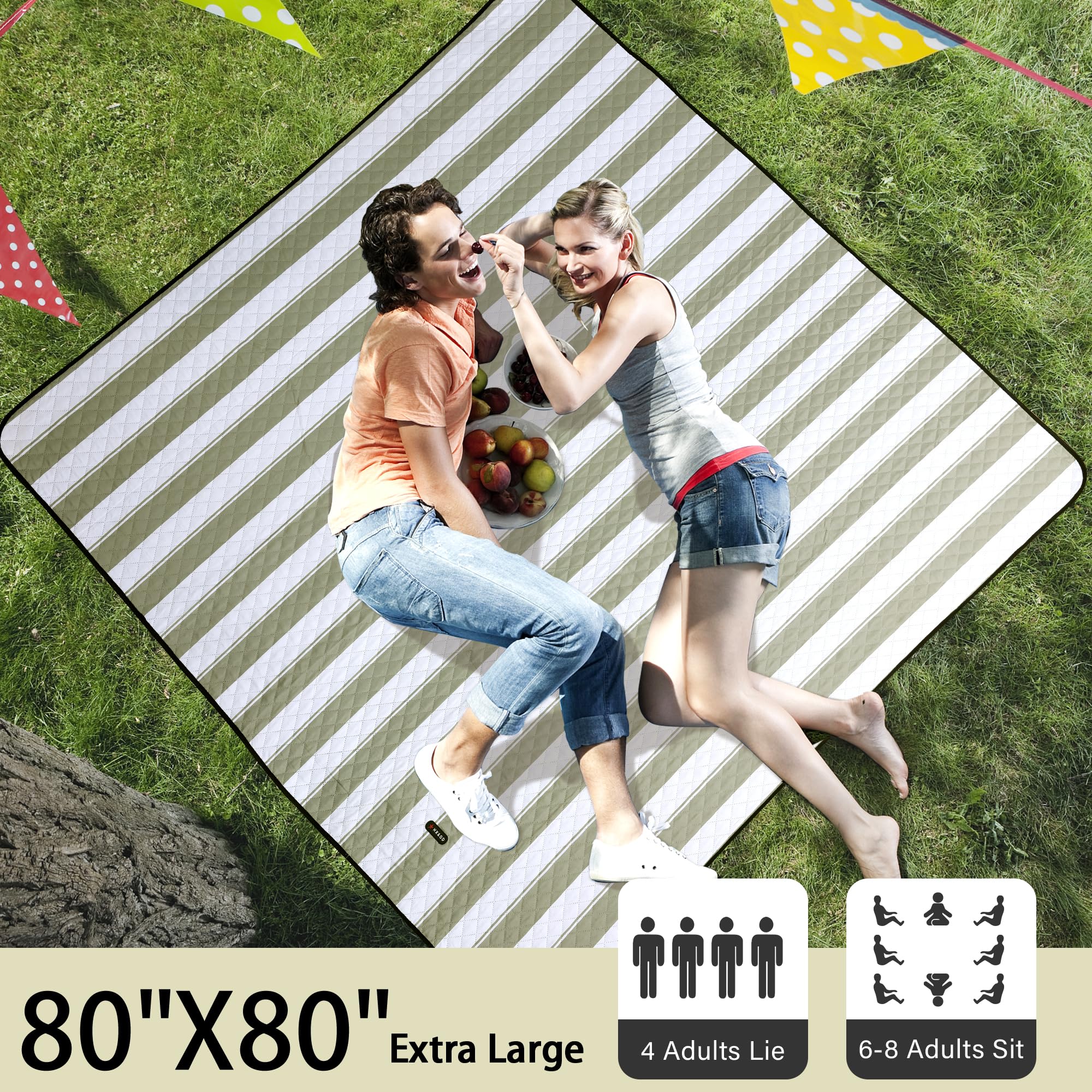 HX&OD folded blanket secured by carry strap for easy transport