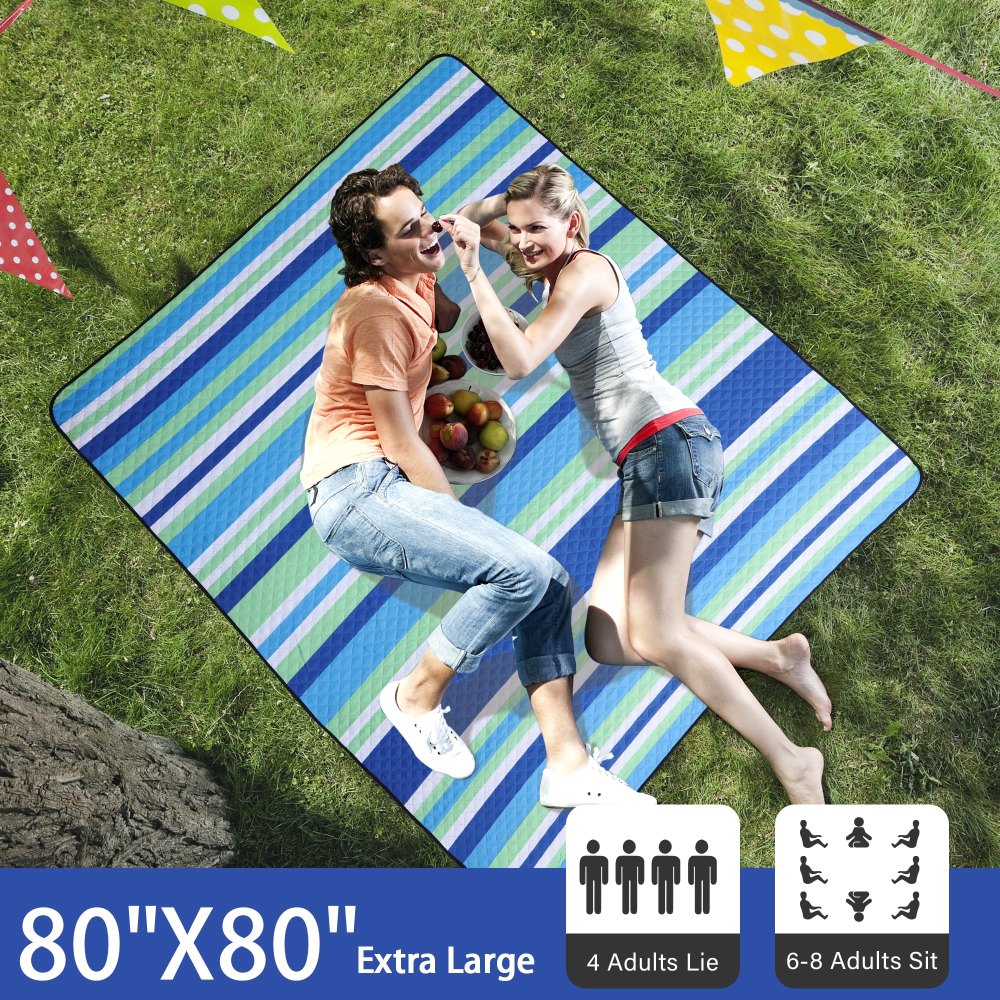 HX&OD compact folded picnic blanket with carry strap for easy transport