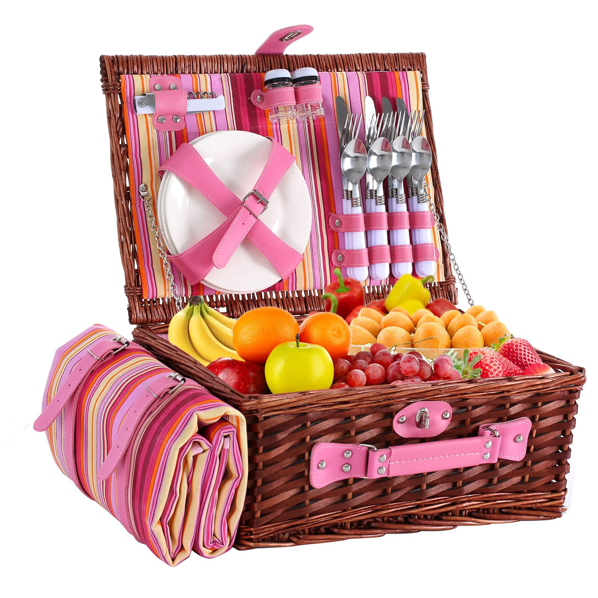 HYBDAMAI front view showing willow basket and pink accents, stylish portability