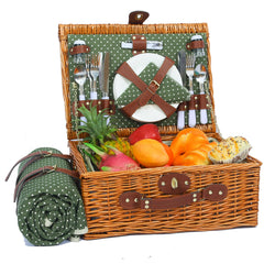 HYBDAMAI front view of wicker picnic basket showing classic design and secure buckles