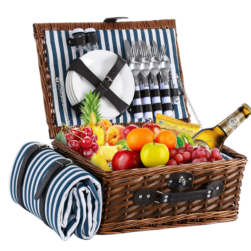 HYBDAMAI front view of wicker hamper showing classic style and full set convenience