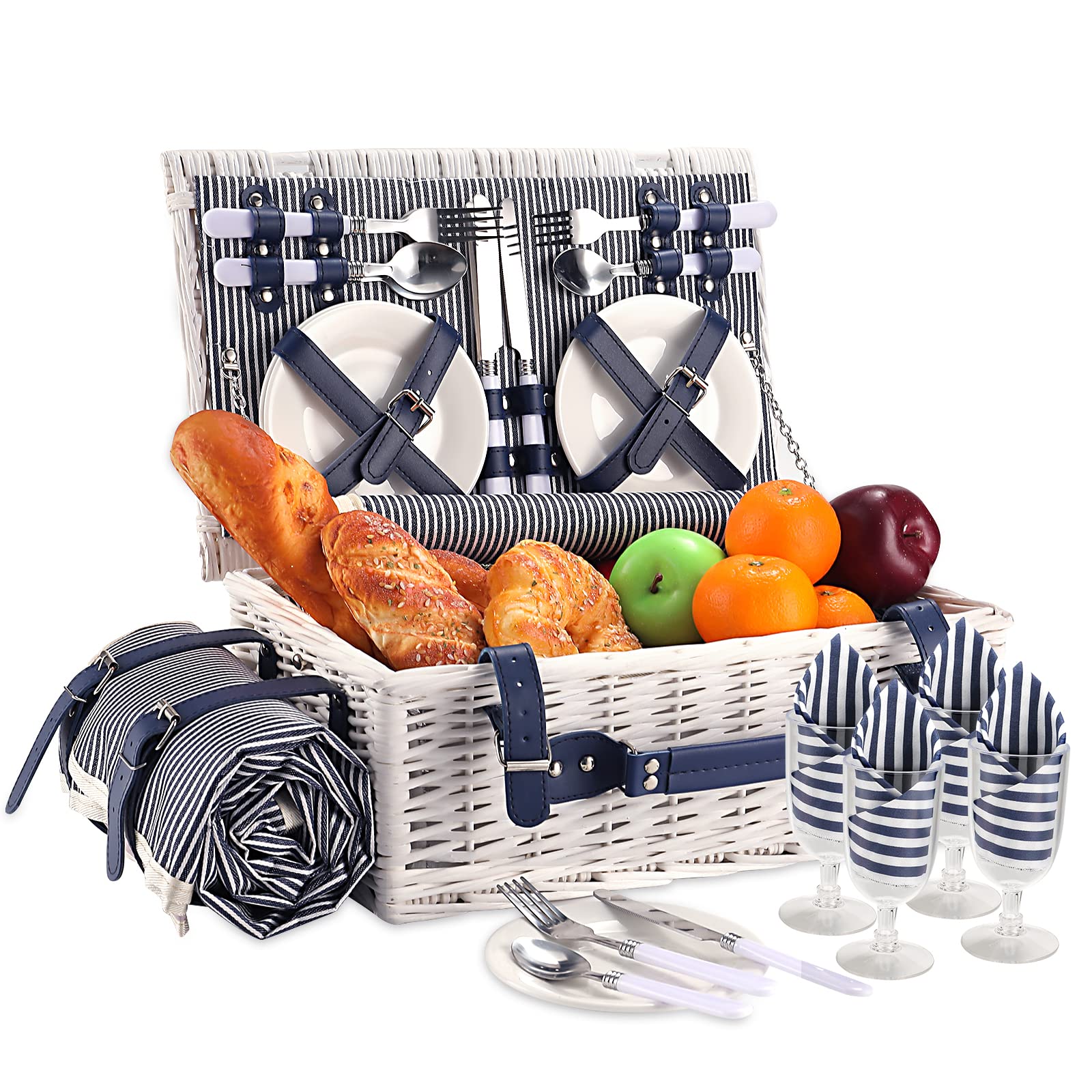 HYBDAMAI front view of wicker picnic basket showing organized convenience