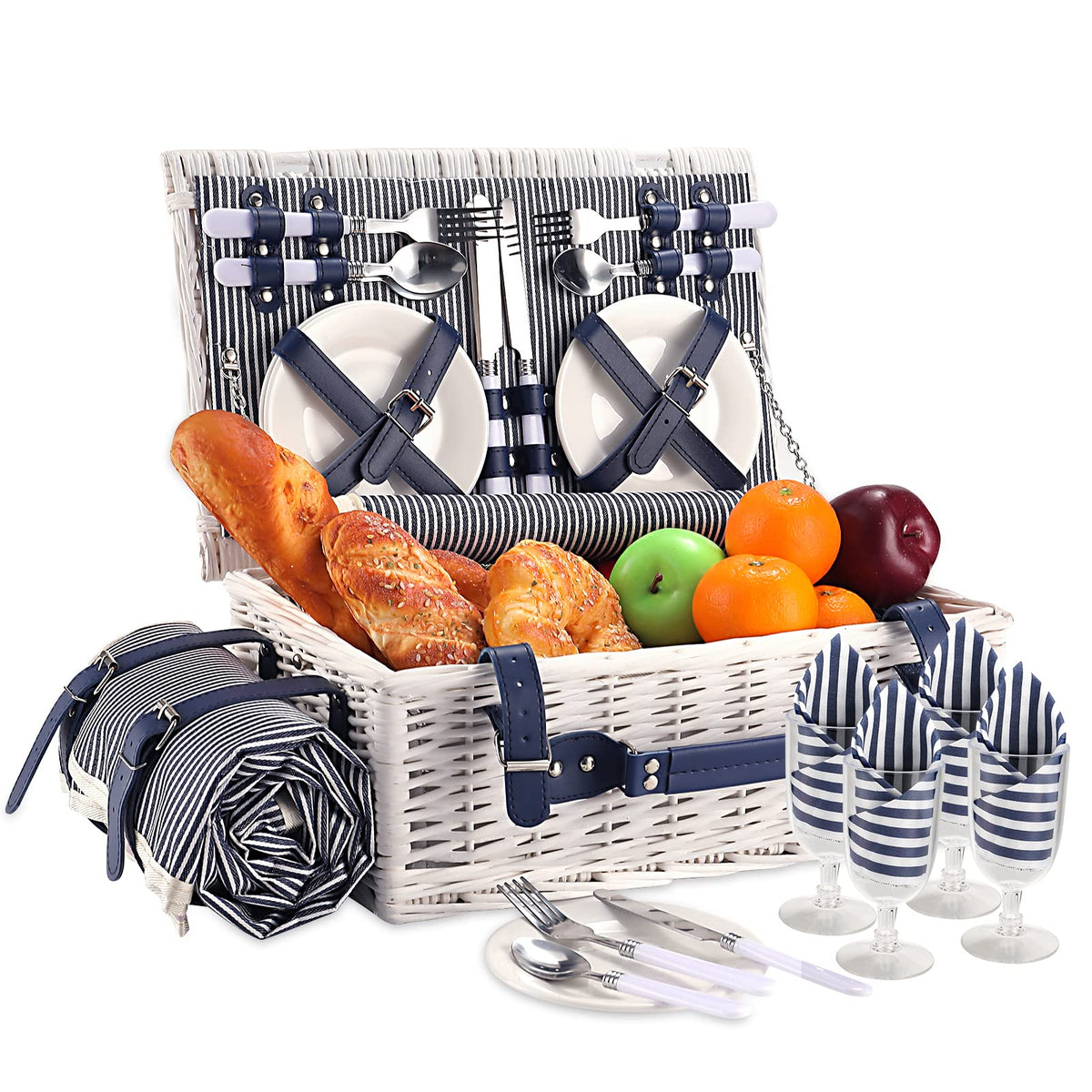 HYBDAMAI front view of wicker picnic basket showing organized convenience
