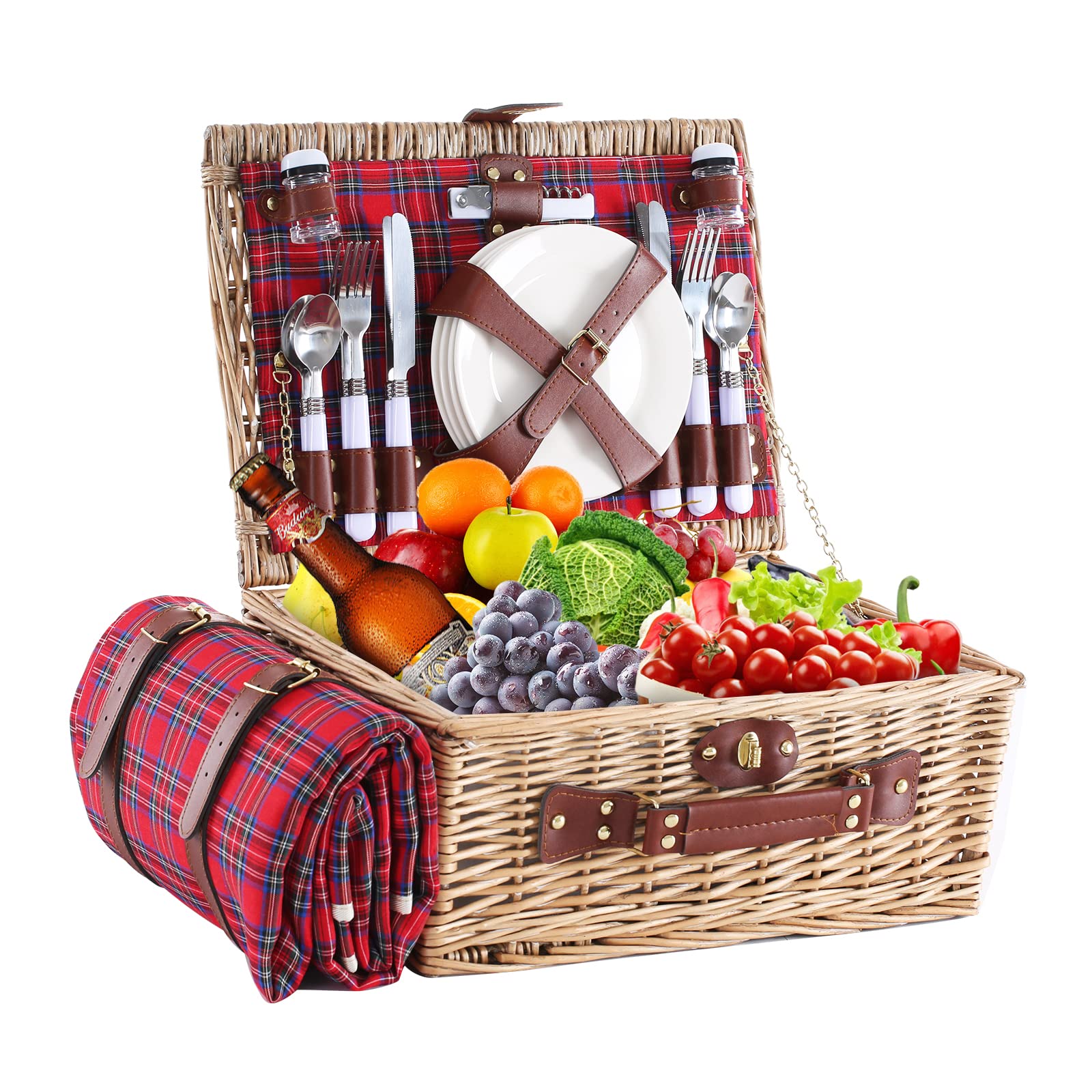 HYBDAMAI wicker basket front view showing secure closure and vintage appeal