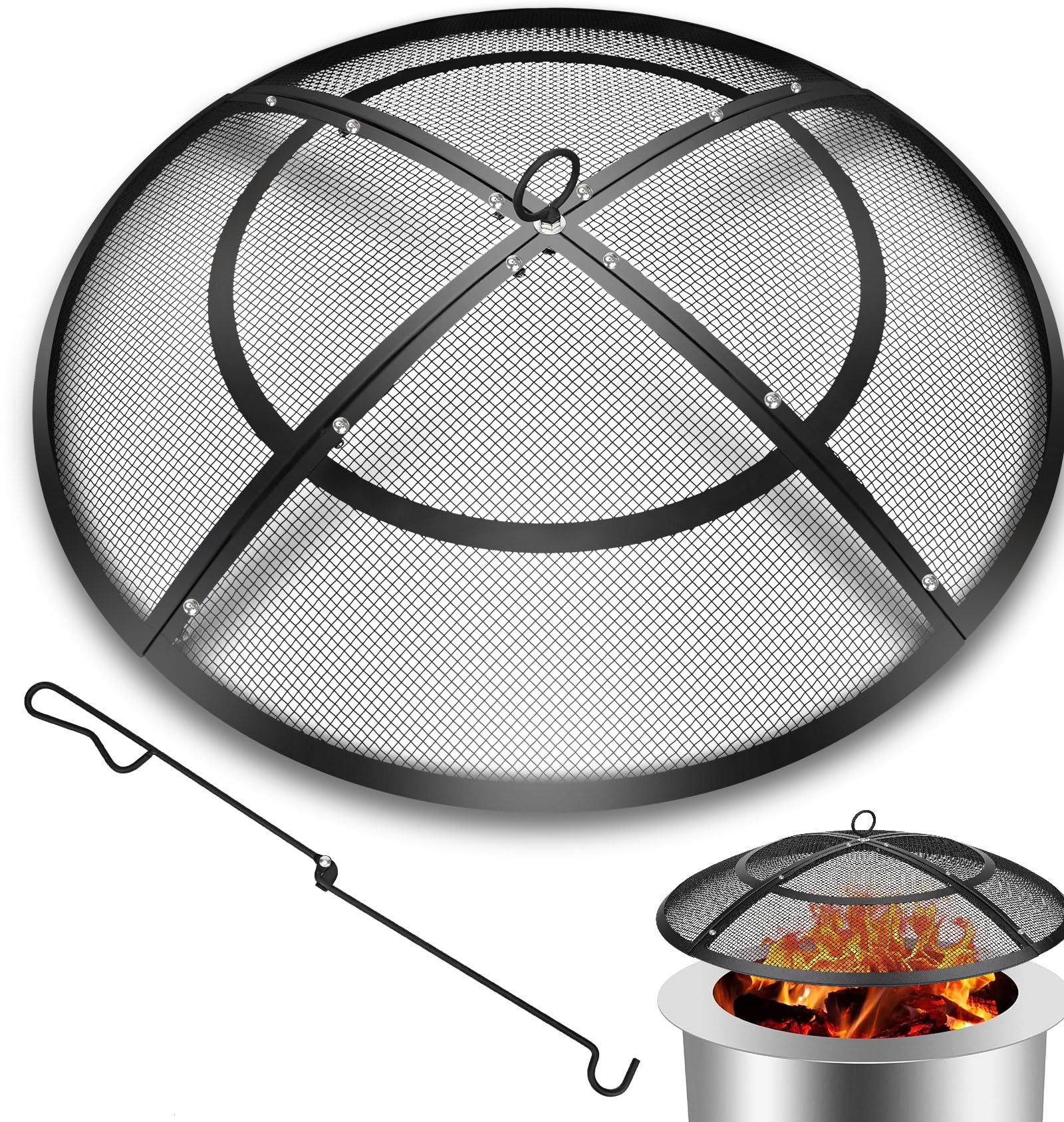 Hydream 24-inch fire pit screen front view showing full coverage and safety benefit