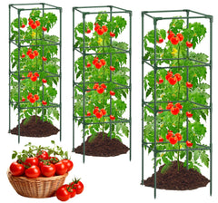 Hydream front view of six square tomato cages showing strong support