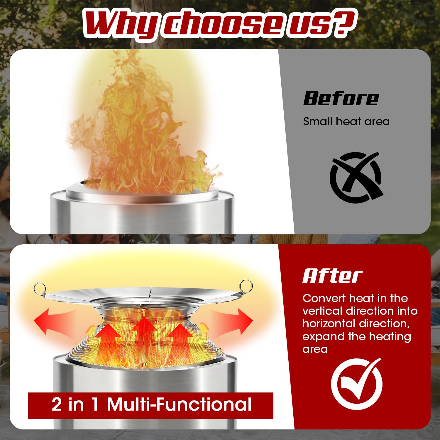 Hydream scale comparison beside Solo Stove Bonfire illustrating fit and proportion benefit