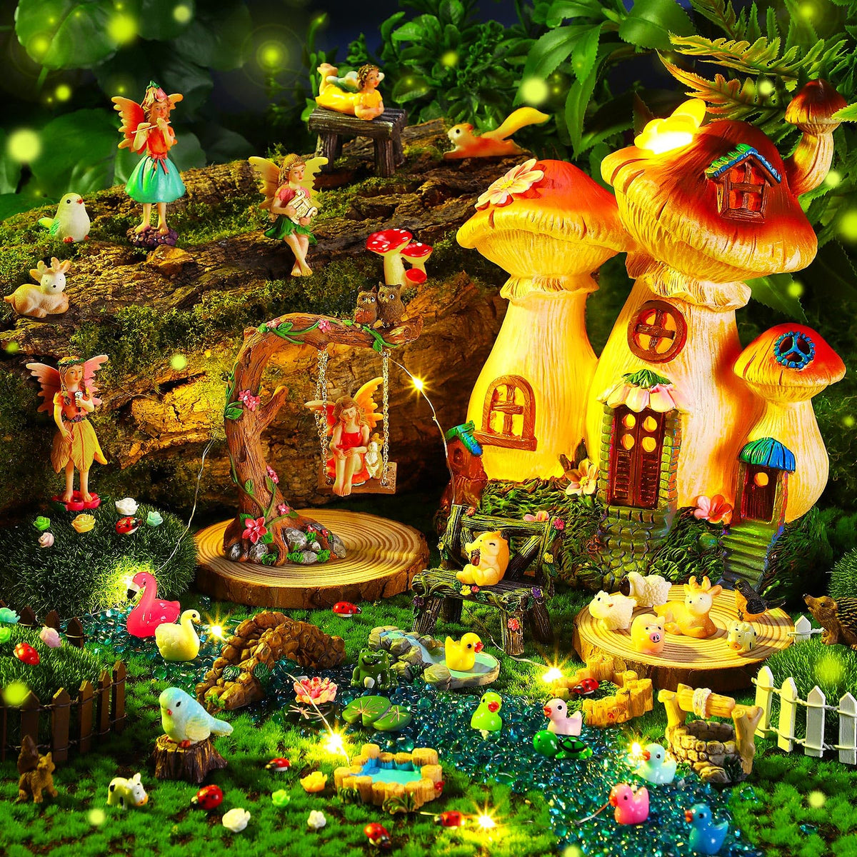 HyDren solar mushroom house front view showing illuminated roof and charm