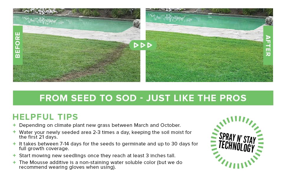 Hydro Mousse lawn patch before and after showing visible recovery benefit