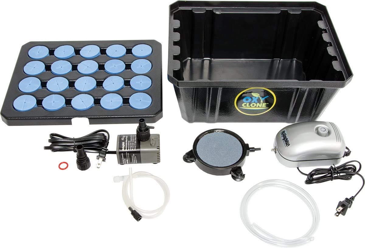 Hydrofarm Oxyclone lid with oxyCERT inserts visible, organized cuttings support benefit