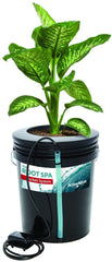 Hydrofarm Root Spa lid with net pot installed, demonstrates secure plant support