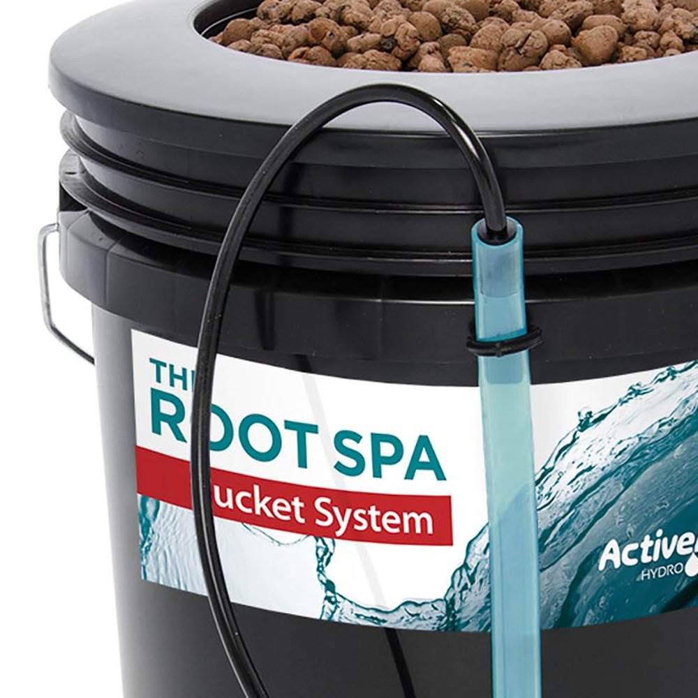 Hydrofarm Root Spa air pump and fittings, shows included hardware for quick setup