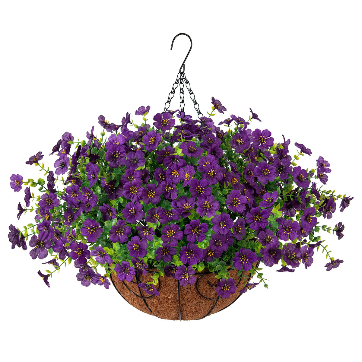 HyeFlora front view of hanging basket showing full silk blooms and curb appeal