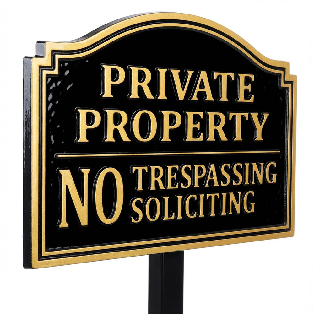 HYF DESIGN front view of no trespassing sign shows clear message and professional finish