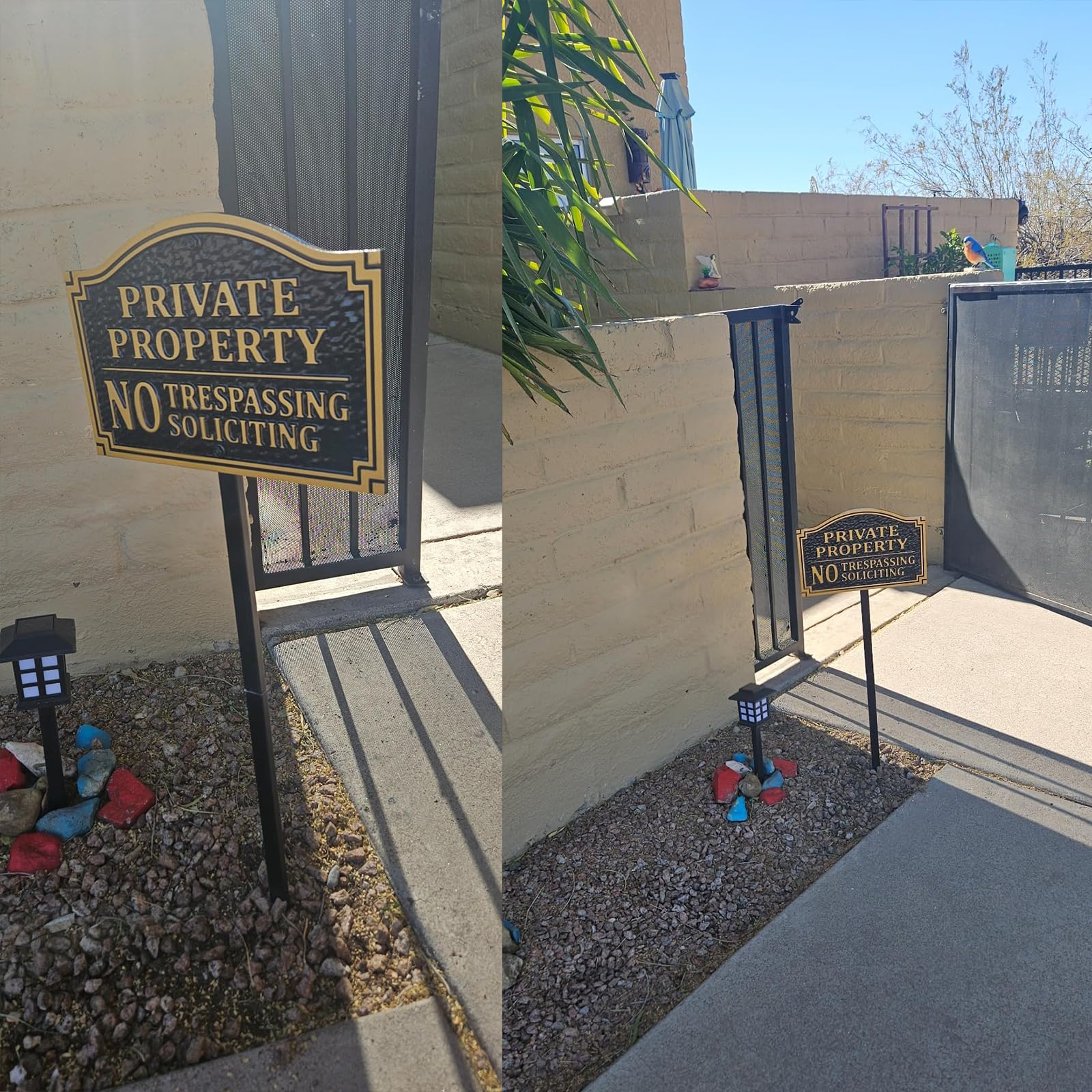 HYF DESIGN sign installed at driveway entrance illustrating visible boundary marker