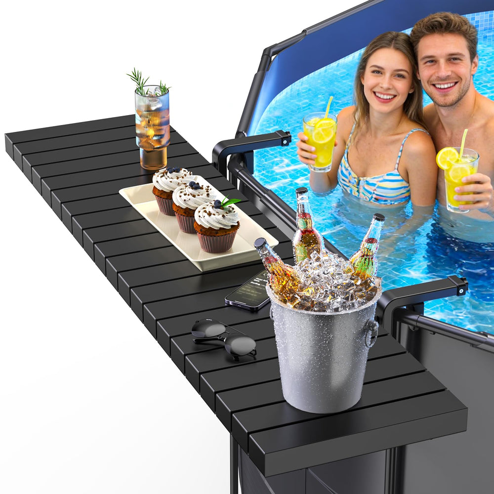 Hyperzoo front view attached to pool rail showing easy access and stability