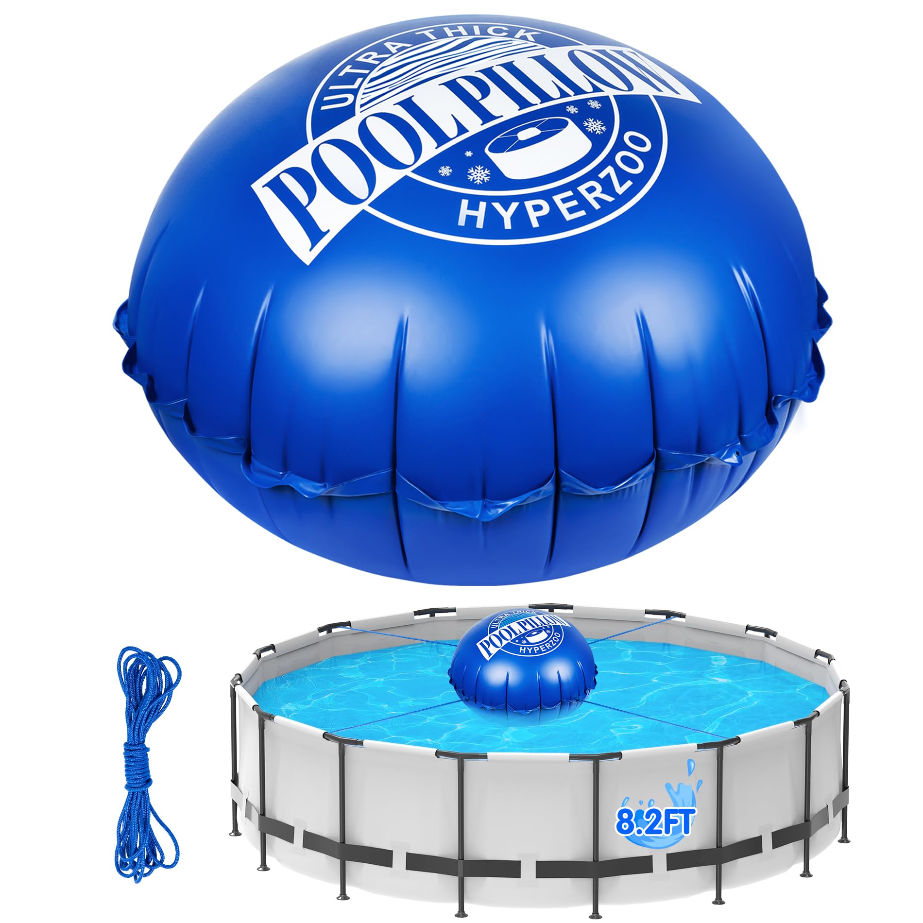 Hyperzoo front view of inflated pool pillow showing stable center protection