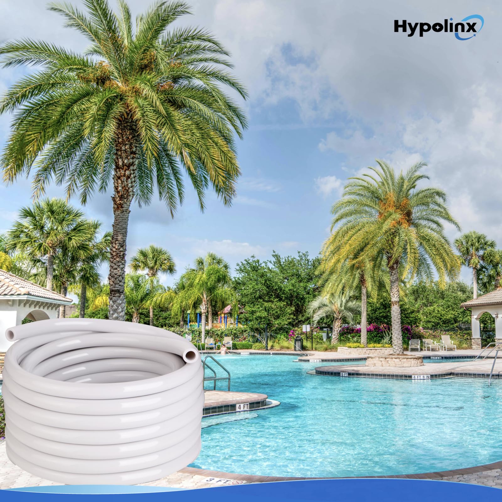 Hypolinx hose in backyard pool scene showing reliable cleaner performance