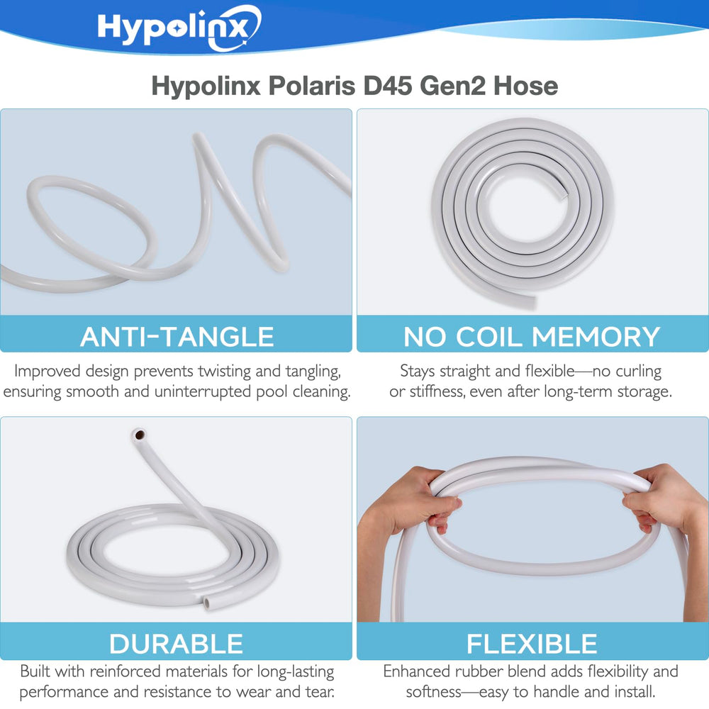 Hypolinx hose attached to Polaris-style cleaner demonstrating smoother movement and balance