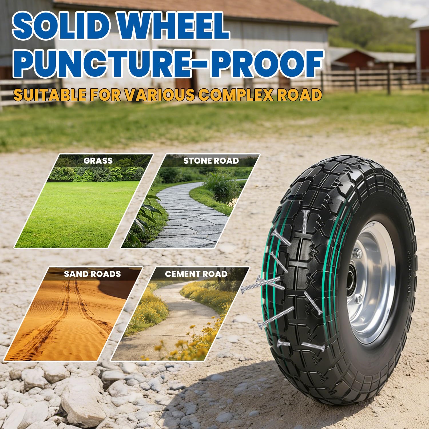 Hyssk wheel mounted on Gorilla Cart demonstrating durability and no-flat benefit