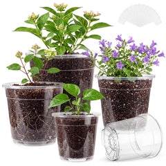 HYX-Yang front view of clear 12-pack nursery pots showing sizes and packaging, practical for gardeners