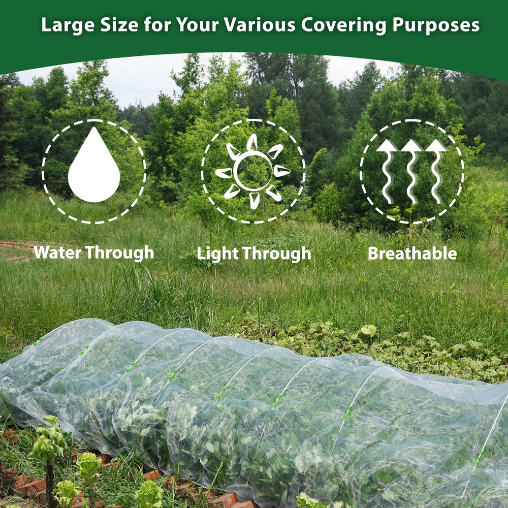 Hyxanons draped over raised bed keeping vegetables safe while allowing light