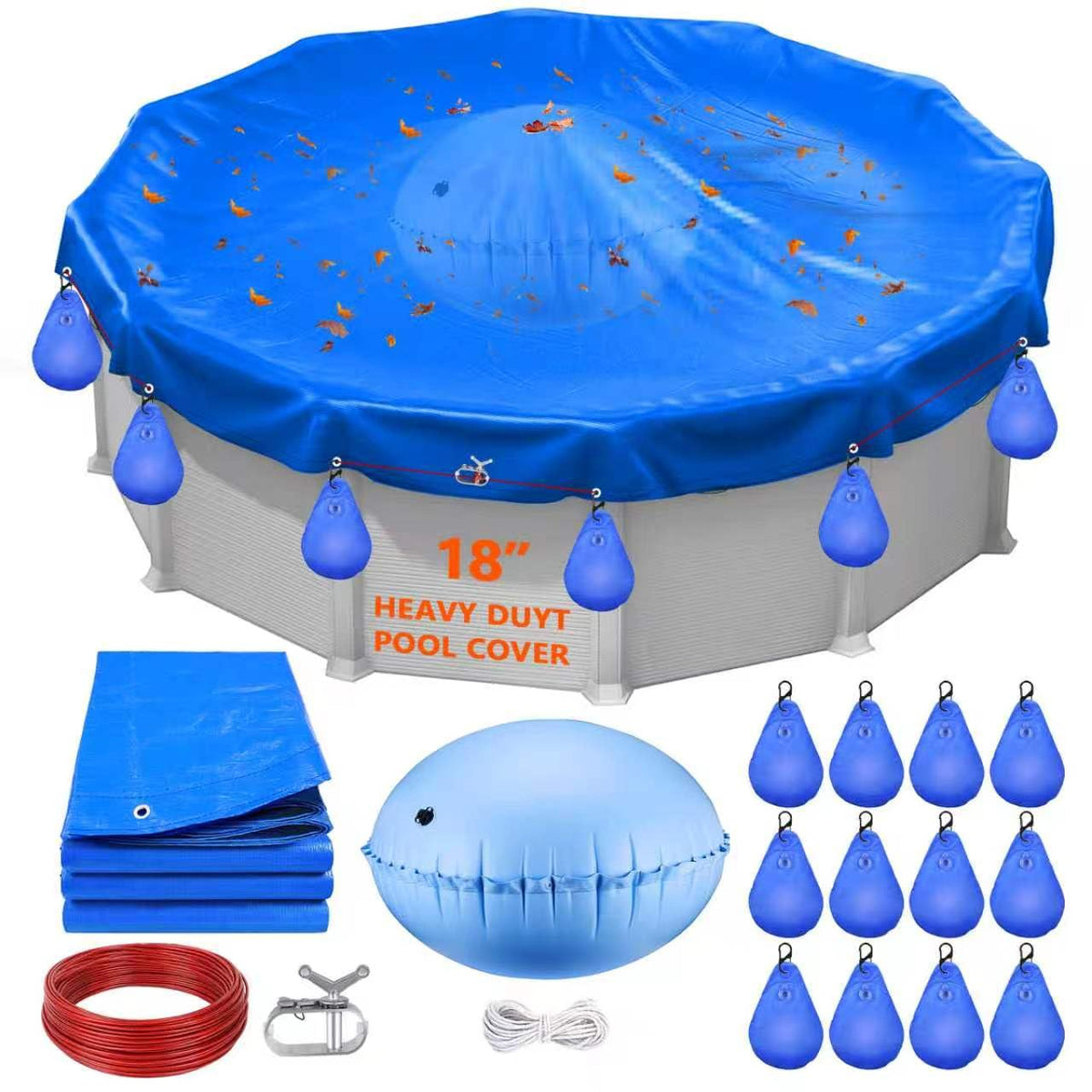 HZCGJMY front view of 18ft round pool cover showing full coverage and protection