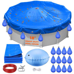 HZCGJMY front view of 18ft round pool cover showing full coverage and protection