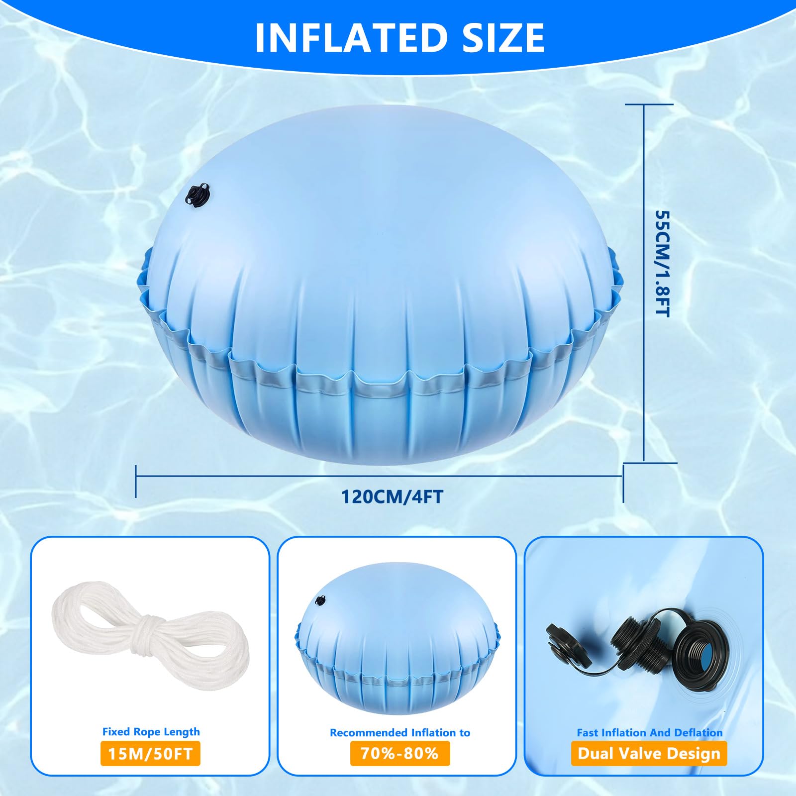 HZCGJMY inflatable pool pillow centered under cover reducing ice pressure