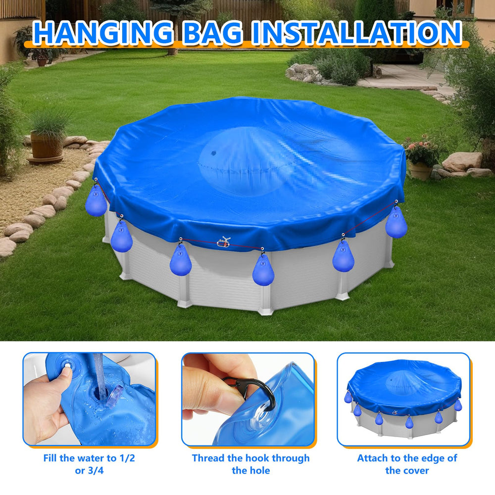 HZCGJMY installed cover on pool in snowy backyard protecting water and liner