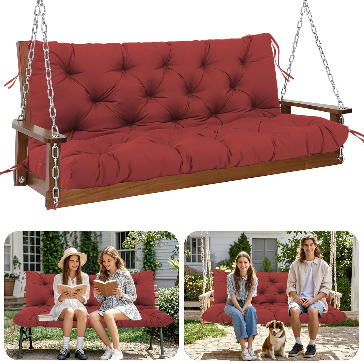 HZMGPCM front view of wine red cushion set showing neat finish and curb appeal