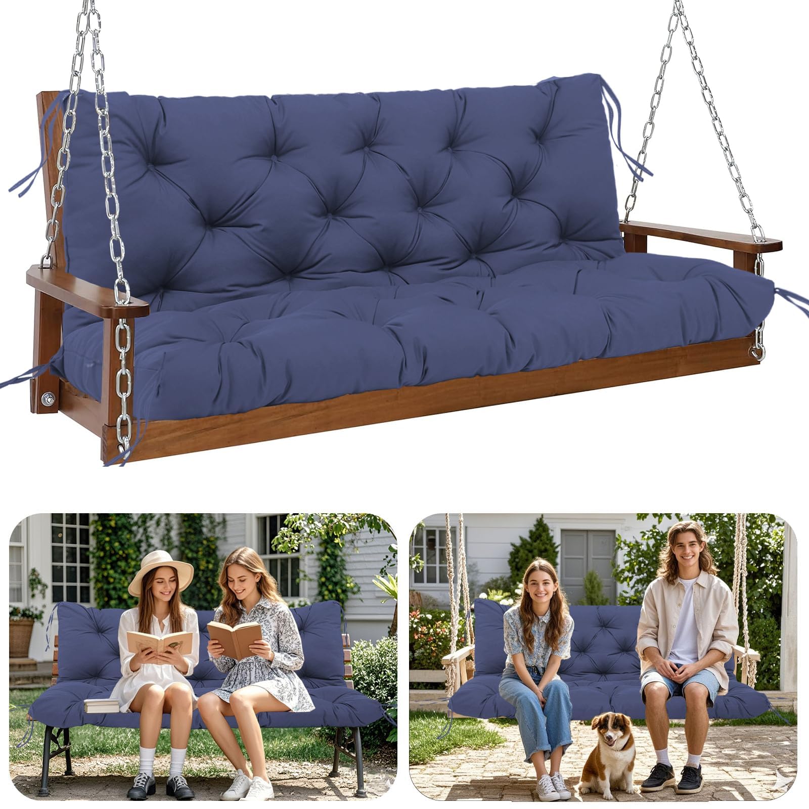 HZMGPCM front view of 60-inch navy blue cushion showing full coverage and tidy finish