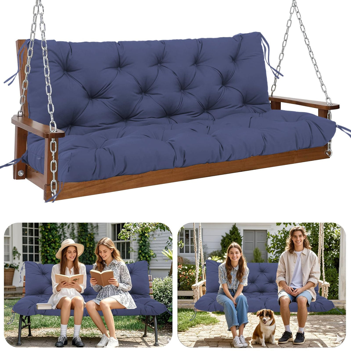 HZMGPCM front view of 60-inch navy blue cushion showing full coverage and tidy finish