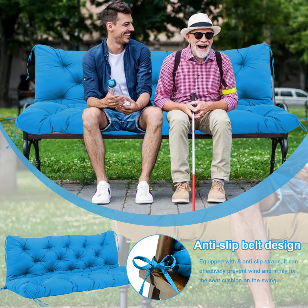 HZMGPCM cushion in use on porch swing illustrating stable, comfortable seating