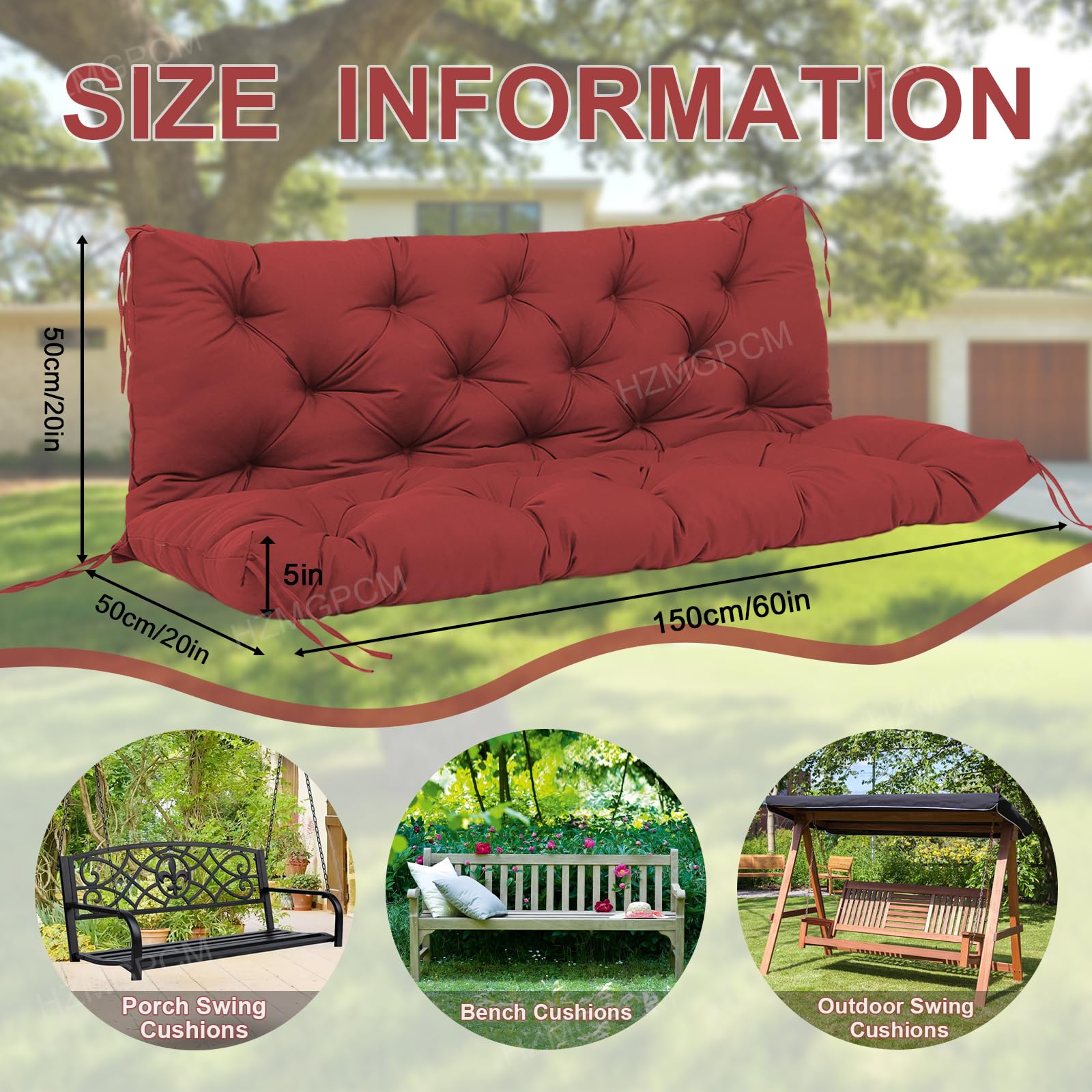 HZMGPCM cushions beside a ruler showing size options and fit guidance