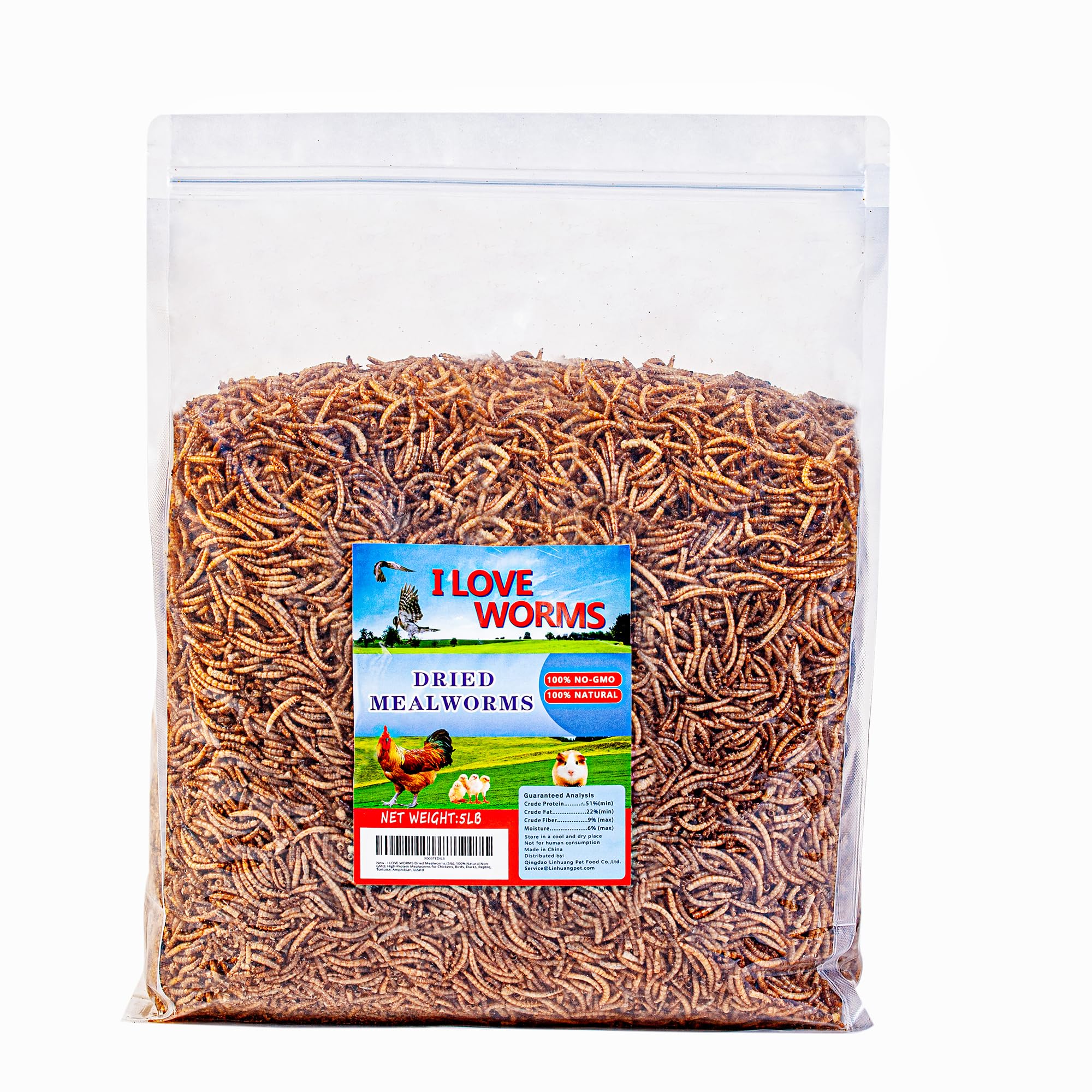I LOVE WORMS front packaging 5lb showing product and resealable closure for convenience