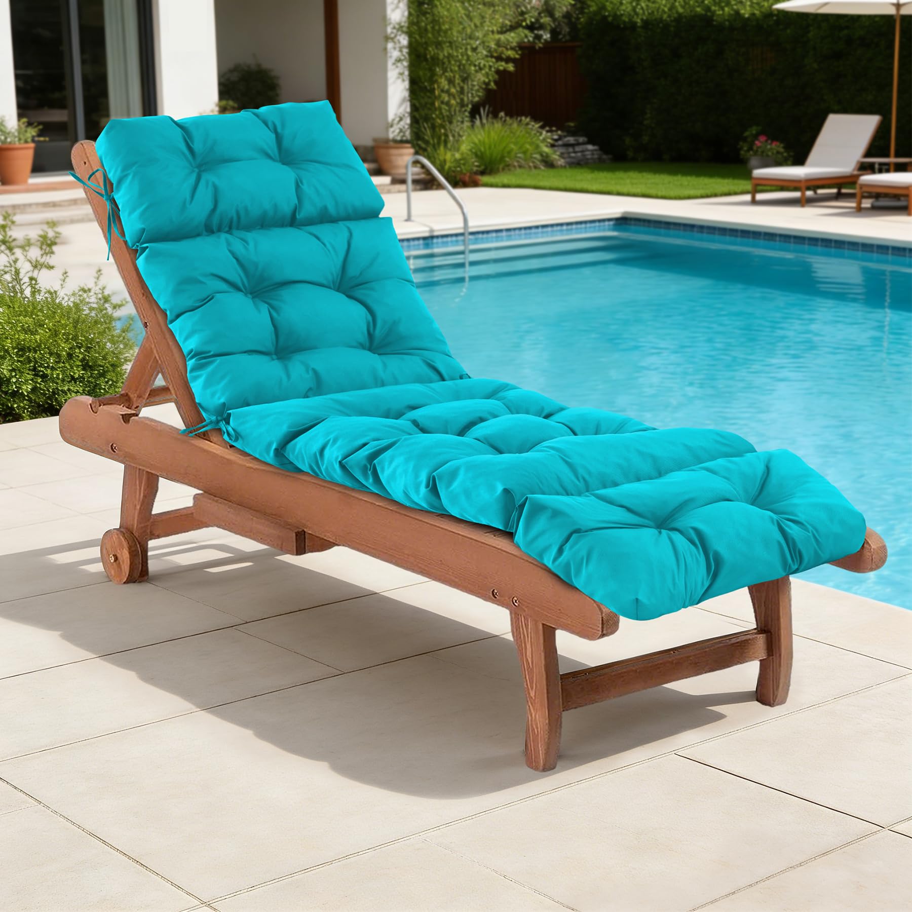 IASEAHK chaise cushion front view showing teal cover and neat finish for attractive seating