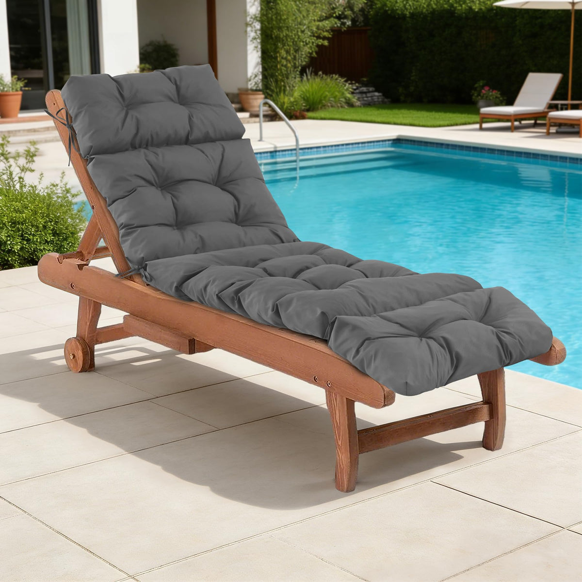 IASEAHK chaise cushion front view showing full dark grey cover and neat stitching for durable comfort