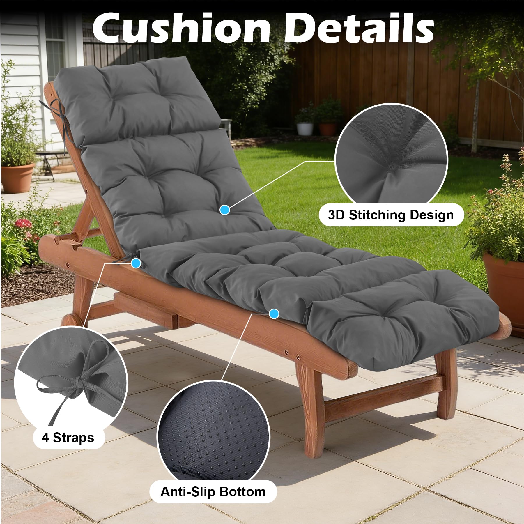 IASEAHK chaise cushion placed poolside on a lounger showing comfortable outdoor relaxation