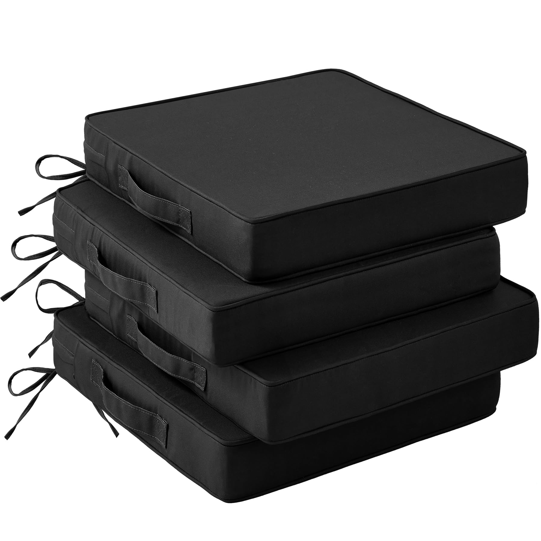 IASEAHK front view of four black patio cushions showing uniform fit and style