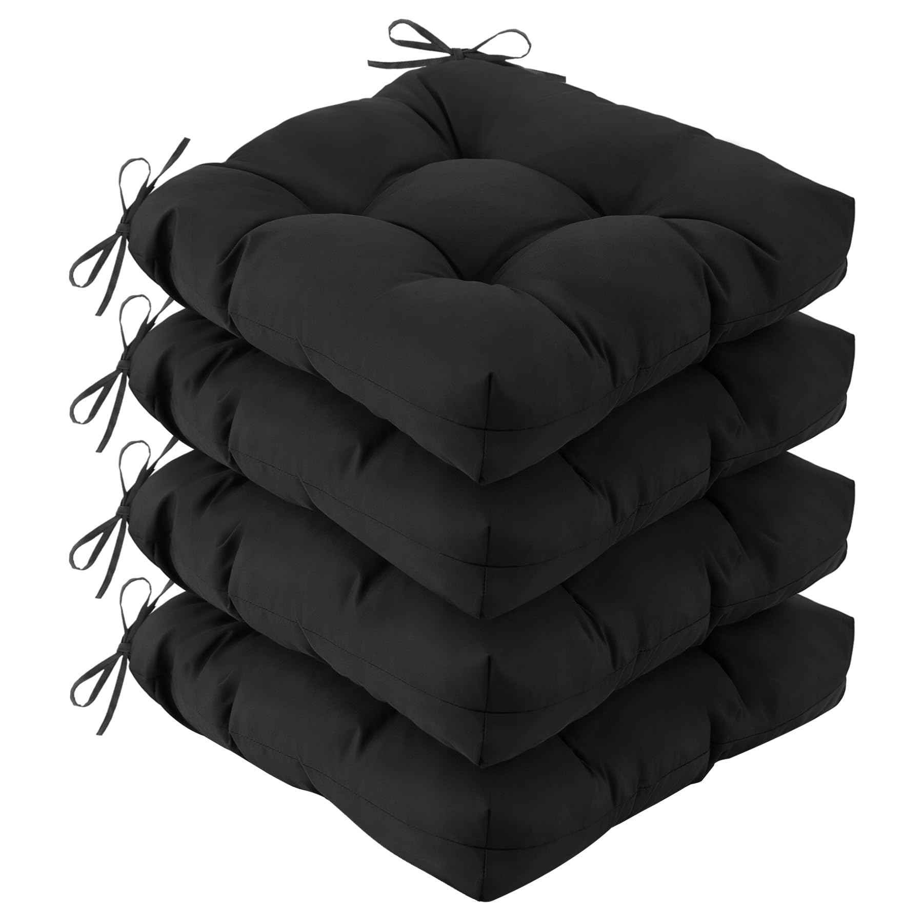 IASEAHK front view of four black outdoor chair cushions showing neat fit and style