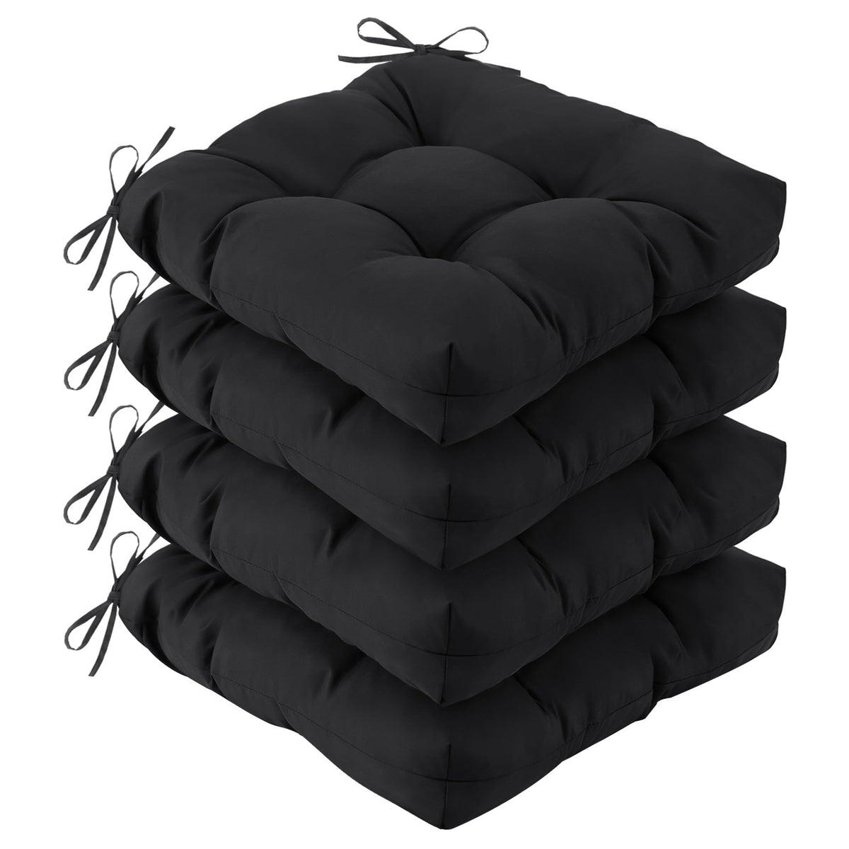 IASEAHK front view of four black outdoor chair cushions showing neat fit and style