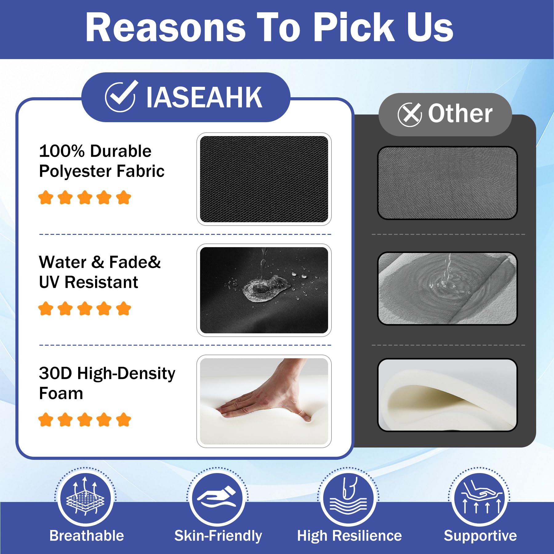 IASEAHK cushion placed on wooden bench illustrating outdoor-ready lifestyle comfort