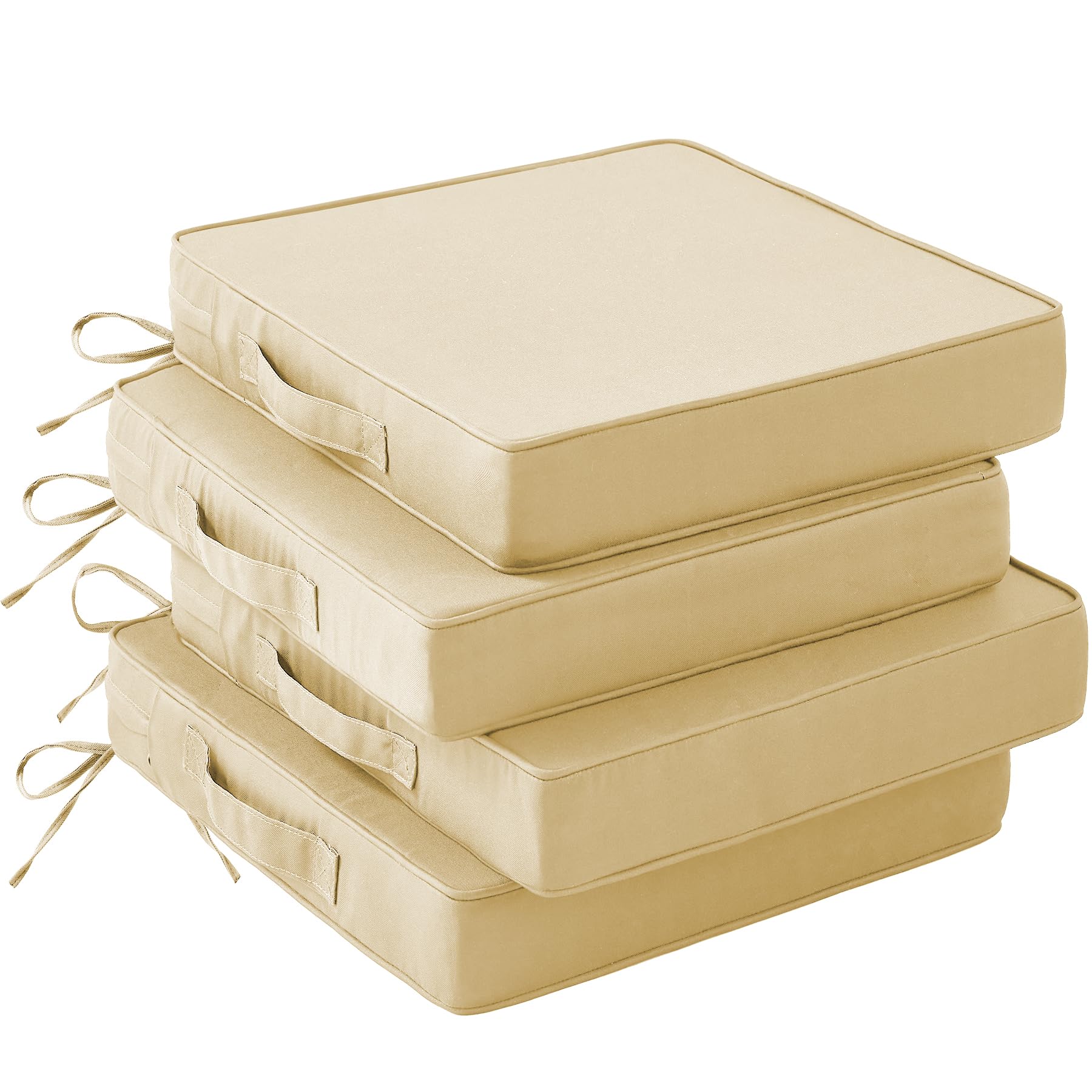 IASEAHK front view of four light khaki patio cushions showing neat finish and color durability