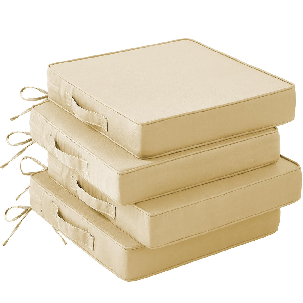IASEAHK front view of four light khaki patio cushions showing neat finish and color durability