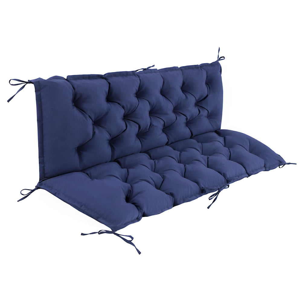 IASEAHK front view of navy blue porch swing cushion shows neat fit and style