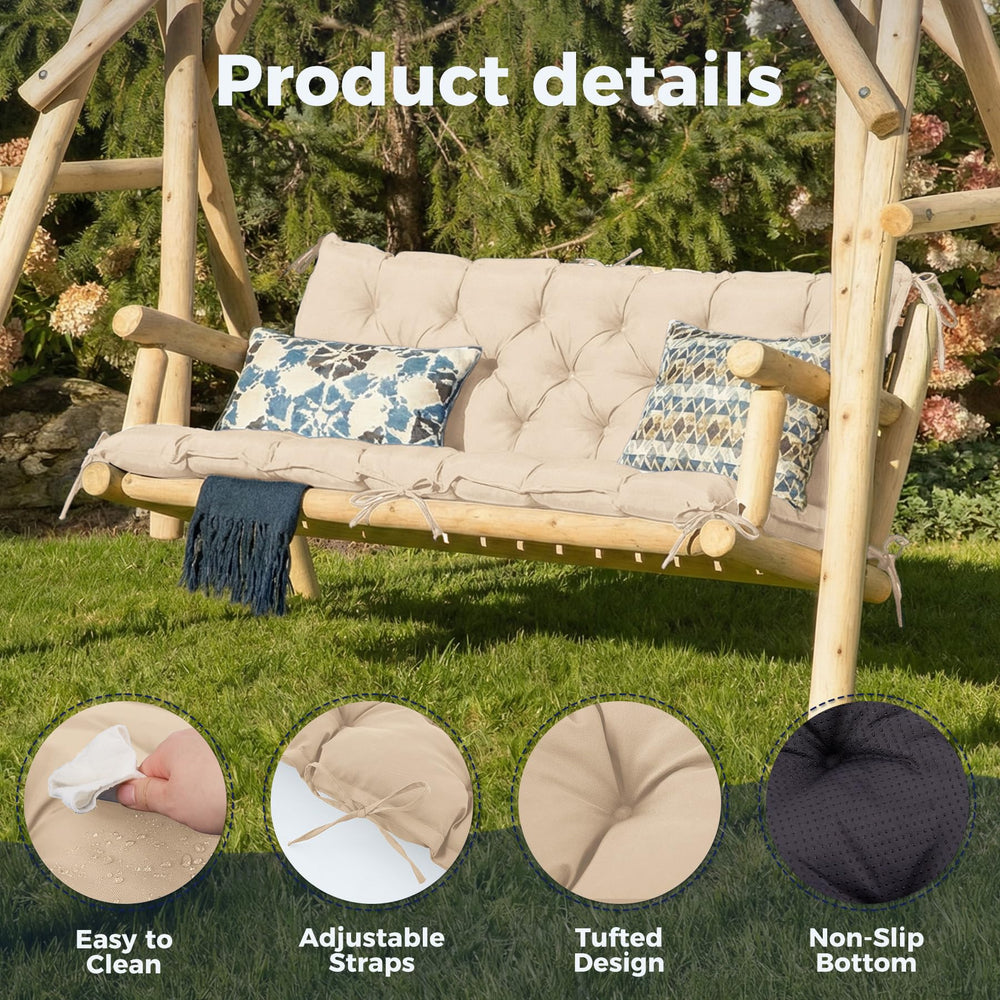 IASEAHK cushion placed on a wooden porch swing demonstrating comfortable outdoor use
