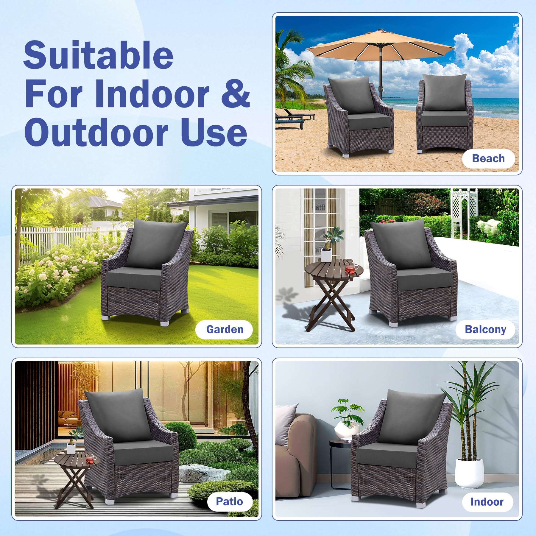 IASEAHK cushion next to a chair to show 24x24 seat scale for easy fit checking